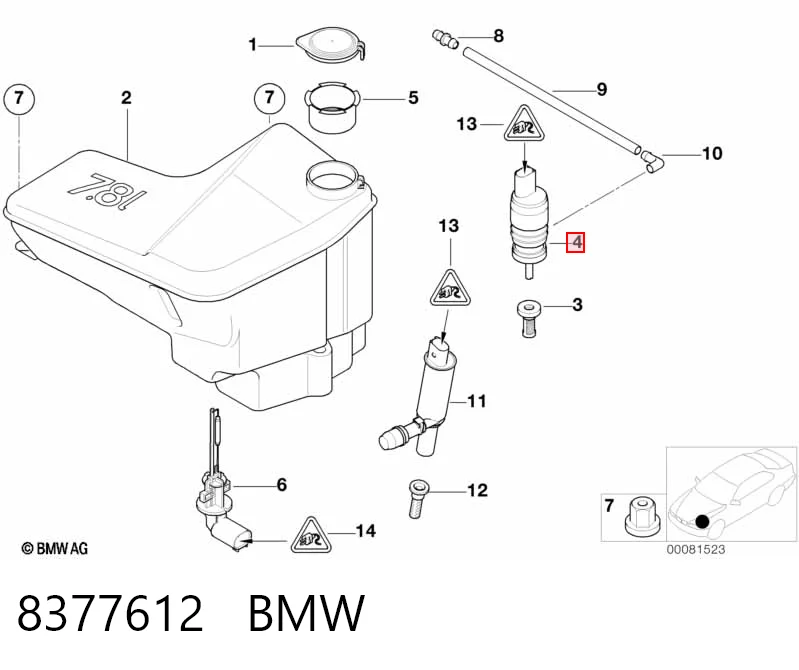 8377612 BMW Bomba de motor de fluido para lavador de vidro dianteiro