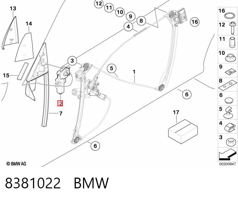 8381022 BMW Motor de acionamento de vidro da porta traseira direita