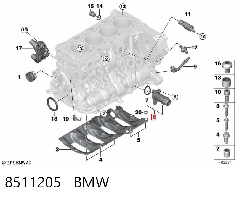 8511205 BMW Tubo de ligação de bloco do sistema de esfriamento