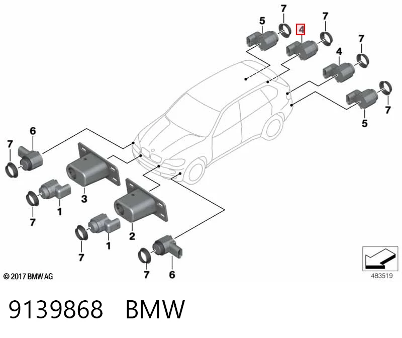 9139868 BMW Sensor dianteiro lateral de sinalização de estacionamento (sensor de estacionamento)