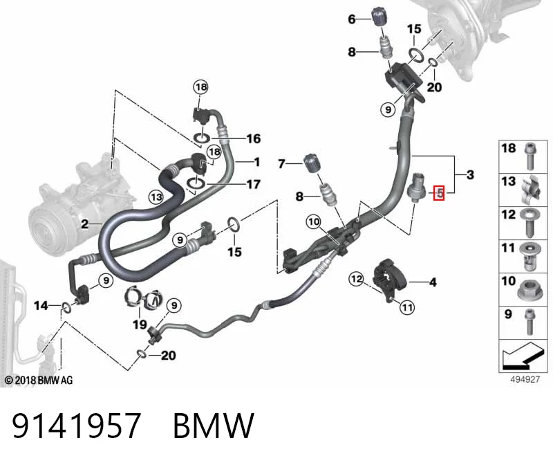 9141957 BMW Sensor de pressão absoluta de aparelho de ar condicionado