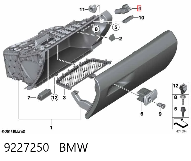 9227250 BMW Amortecedor de tampa porta-luvas
