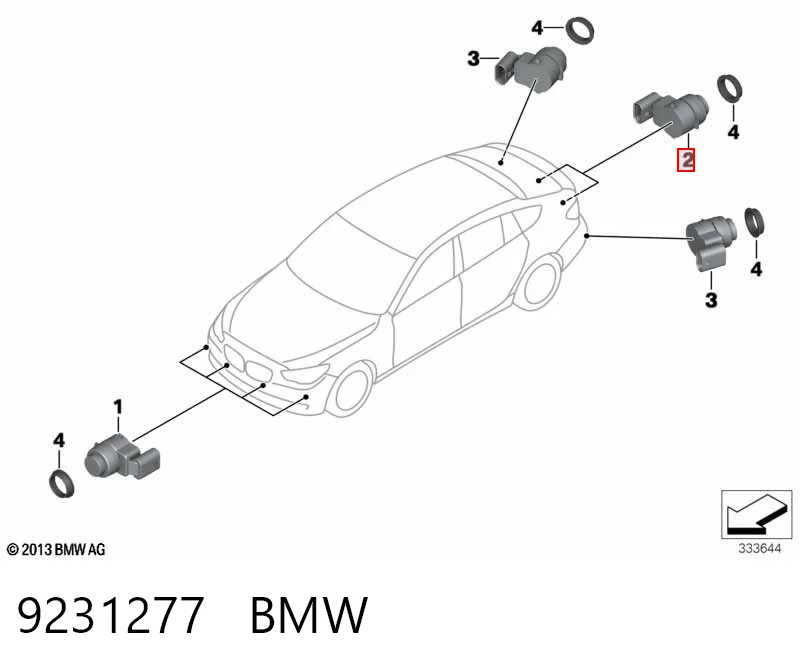 9231277 BMW Sensor de sinalização de estacionamento (sensor de estacionamento) dianteiro/traseiro central