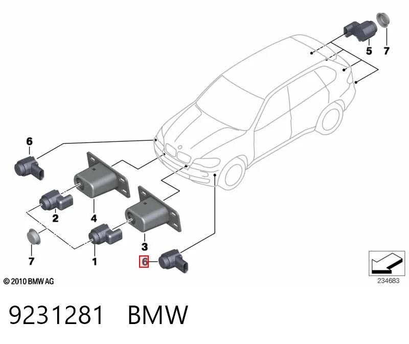 9231281 BMW Sensor dianteiro de sinalização de estacionamento (sensor de estacionamento)