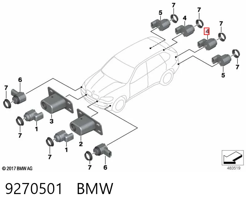 9270501 BMW Sensor dianteiro lateral de sinalização de estacionamento (sensor de estacionamento)