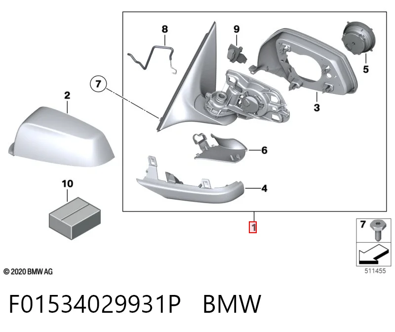 F01534029931P BMW Espelho de retrovisão direito